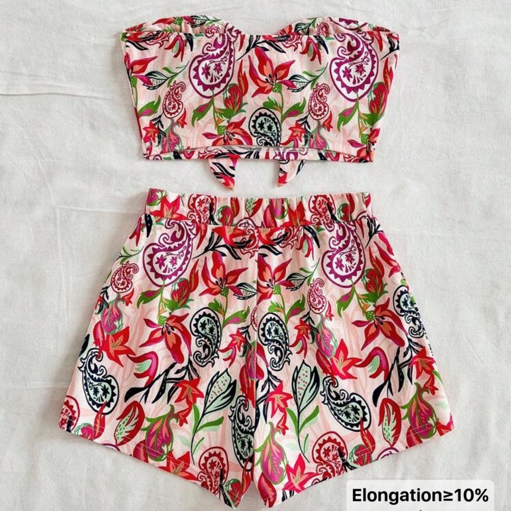 NEW: SHEIN Pink and Green Floral 2-Piece Tube Too & Short Set